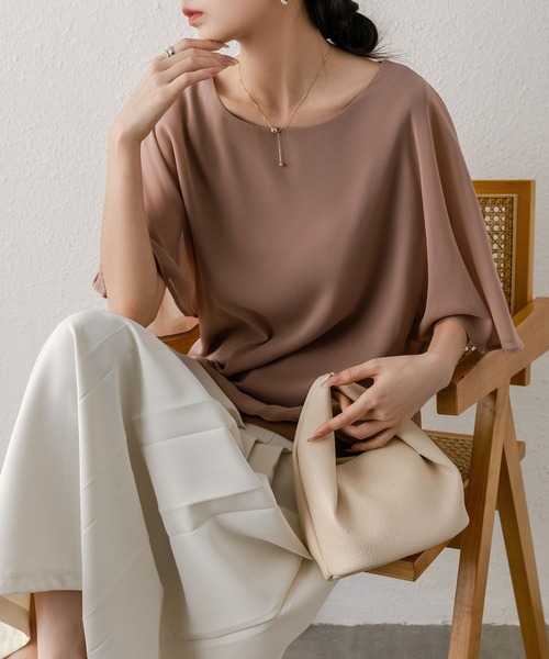 MAISON DE THERESE(メゾン ド テレーズ)の「ゆったりシフォンブラウス(シャツ/ブラウス・レディース・モカ/ネイビー/ブラック/ピンク/ホワイト/ブルー・FREE)」の4枚目の写真