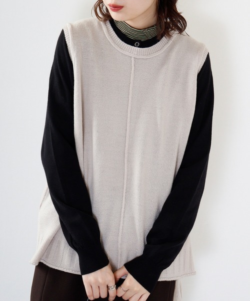 FUNALIVE（ファンアライブ）の「PAGE ONE アウトシーム＆スリット入りニットベスト（ベスト・レディース・ライトグレー/グリーン/アイボリー/ブラック/ネイビー/オレンジ/ベージュ・M-L）」の22枚目の写真