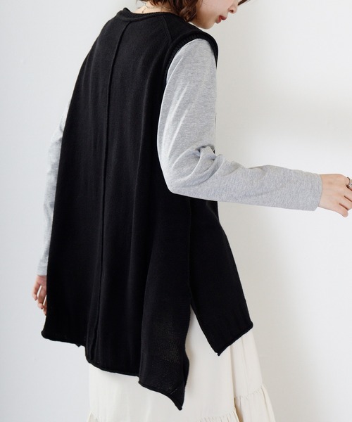 FUNALIVE（ファンアライブ）の「PAGE ONE アウトシーム＆スリット入りニットベスト（ベスト・レディース・ライトグレー/グリーン/アイボリー/ブラック/ネイビー/オレンジ/ベージュ・M-L）」の19枚目の写真