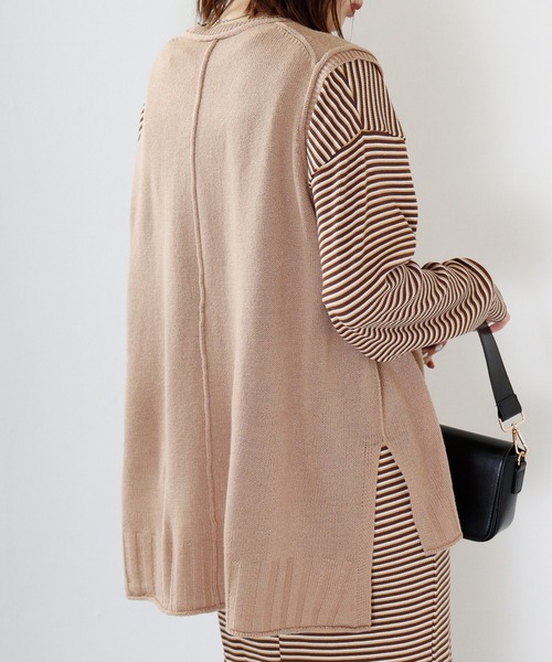 FUNALIVE（ファンアライブ）の「PAGE ONE アウトシーム＆スリット入りニットベスト（ベスト・レディース・ライトグレー/グリーン/アイボリー/ブラック/ネイビー/オレンジ/ベージュ・M-L）」の12枚目の写真