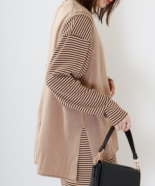 FUNALIVE（ファンアライブ）の「PAGE ONE アウトシーム＆スリット入りニットベスト（ベスト・レディース・ライトグレー/グリーン/アイボリー/ブラック/ネイビー/オレンジ/ベージュ・M-L）」の13枚目の写真