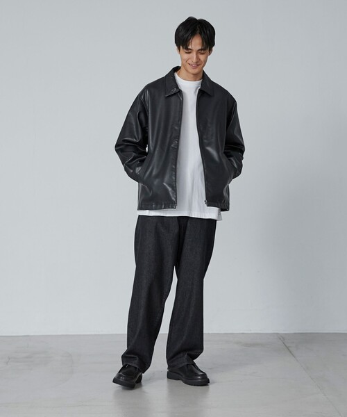 coen(コーエン)の「ビッグシルエットレザーライクジップブルゾン(ブルゾン・メンズ・ブラック・M/L/XL)」の3枚目の写真