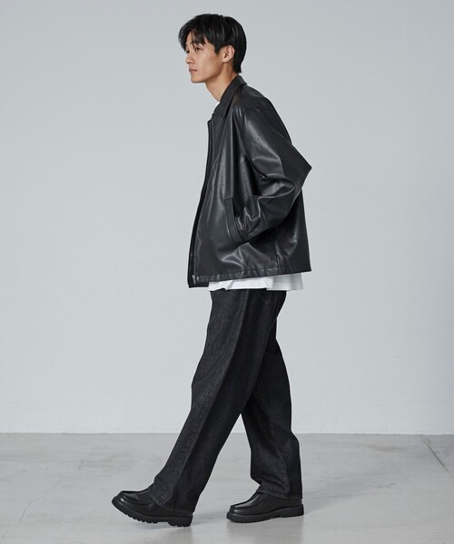 coen(コーエン)の「ビッグシルエットレザーライクジップブルゾン(ブルゾン・メンズ・ブラック・M/L/XL)」の5枚目の写真