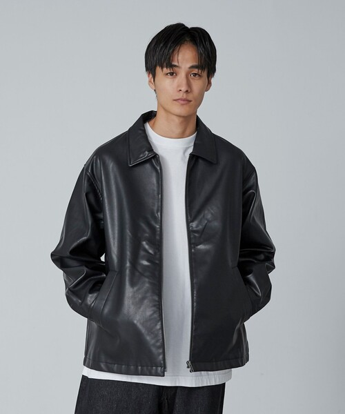 coen(コーエン)の「ビッグシルエットレザーライクジップブルゾン(ブルゾン・メンズ・ブラック・M/L/XL)」の15枚目の写真