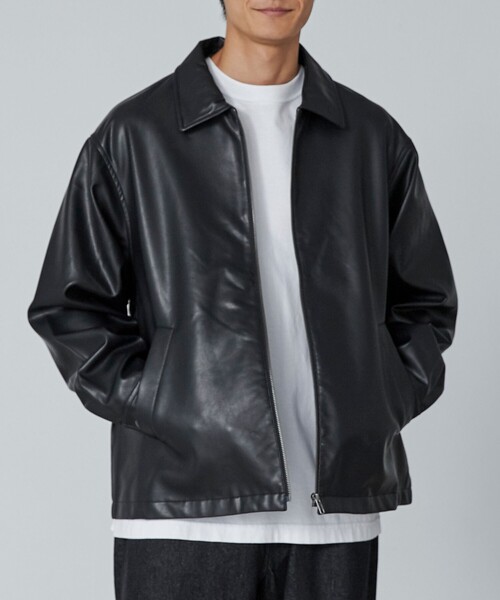 coen(コーエン)の「ビッグシルエットレザーライクジップブルゾン(ブルゾン・メンズ・ブラック・M/L/XL)」の16枚目の写真