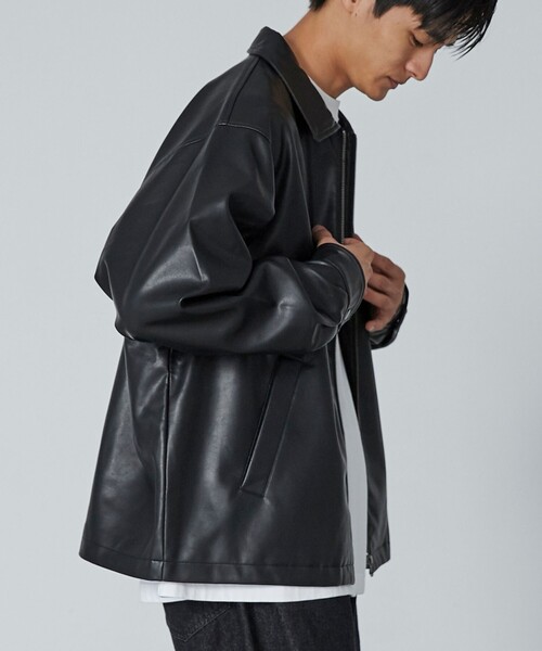 coen(コーエン)の「ビッグシルエットレザーライクジップブルゾン(ブルゾン・メンズ・ブラック・M/L/XL)」の17枚目の写真
