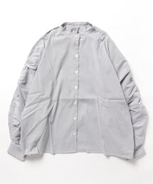 先染めストライプギャザードルマンブラウス