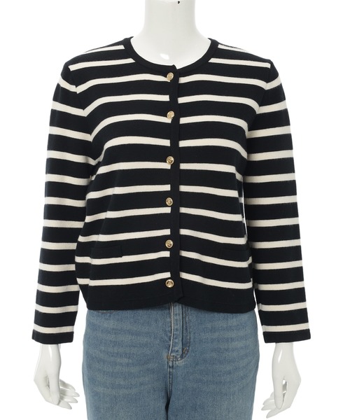 Edit Sheen（エディットシーン）の「金ボタンボーダーカーディガン（カーディガン/ボレロ・レディース・ホワイト/ブラック・M）」の4枚目の写真