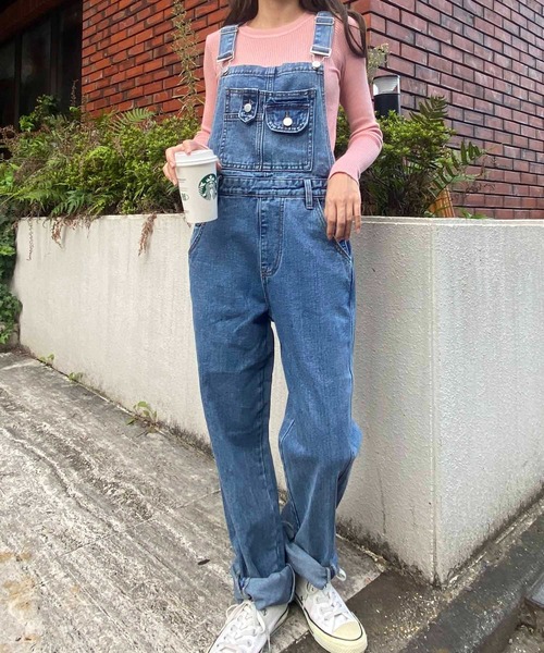 NANEA(ナネア)の「スリット入りデニムサロペット(サロペット/オーバーオール・レディース・ブルー・MEDIUM/SMALL/LARGE)」の3枚目の写真