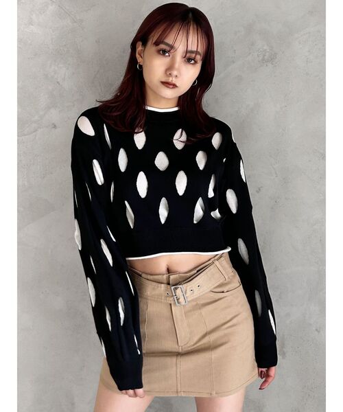 EMODA(エモダ)の「ホールレイヤードニット(ニット/セーター・レディース・ブルー/ブラック/ホワイト/グレー・FREE)」の3枚目の写真