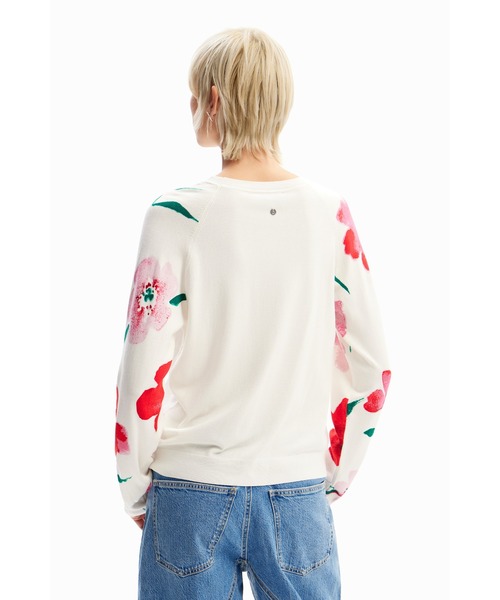 Desigual(デシグアル)の「水彩画スタイル 花柄 セーター(ニット/セーター・レディース・ホワイト/ブラック・S/M/L)」の5枚目の写真