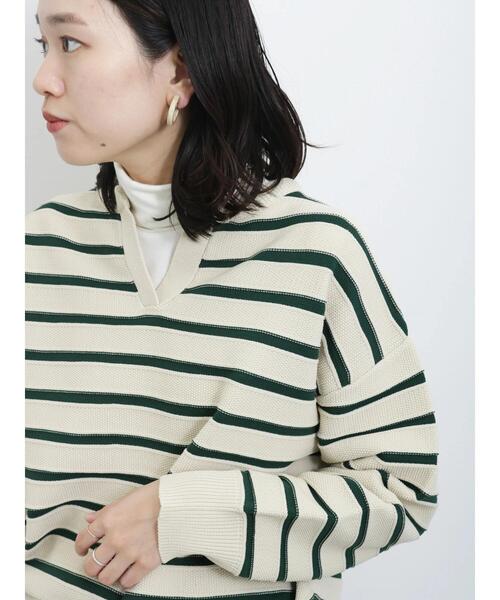 Samansa Mos2 blue（サマンサモスモスブルー）の「ボーダースキッパーニットプルオーバー（ニット/セーター・レディース・キナリ/グリーン/ネイビー・F）」の3枚目の写真