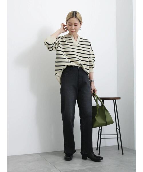 Samansa Mos2 blue（サマンサモスモスブルー）の「ボーダースキッパーニットプルオーバー（ニット/セーター・レディース・キナリ/グリーン/ネイビー・F）」の8枚目の写真