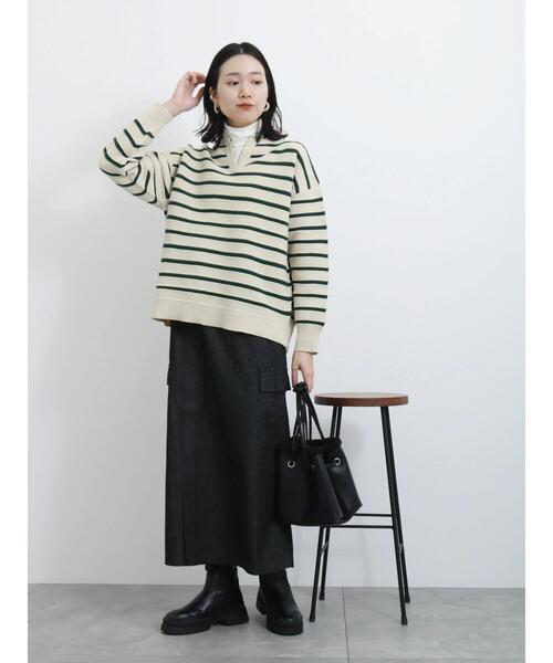 Samansa Mos2 blue（サマンサモスモスブルー）の「ボーダースキッパーニットプルオーバー（ニット/セーター・レディース・キナリ/グリーン/ネイビー・F）」の16枚目の写真