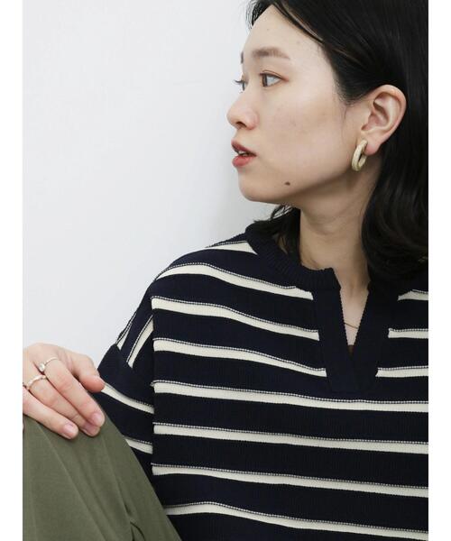 Samansa Mos2 blue（サマンサモスモスブルー）の「ボーダースキッパーニットプルオーバー（ニット/セーター・レディース・キナリ/グリーン/ネイビー・F）」の19枚目の写真