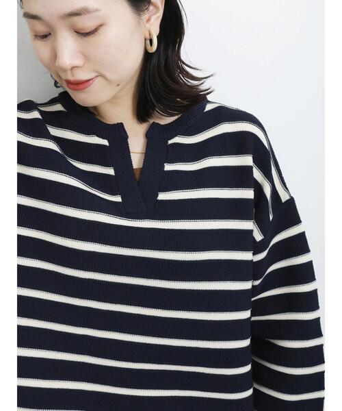 Samansa Mos2 blue（サマンサモスモスブルー）の「ボーダースキッパーニットプルオーバー（ニット/セーター・レディース・キナリ/グリーン/ネイビー・F）」の20枚目の写真