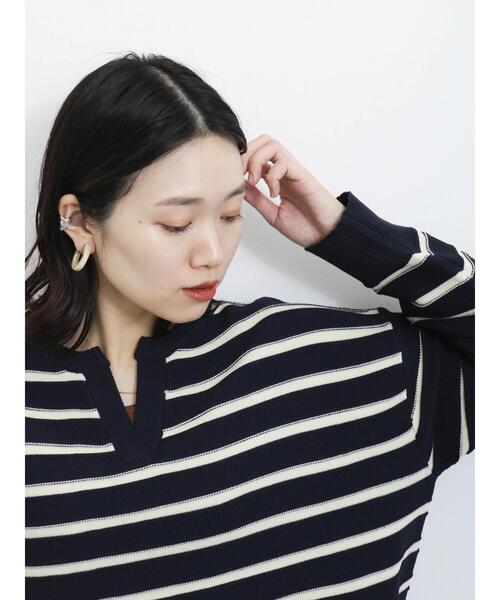 Samansa Mos2 blue（サマンサモスモスブルー）の「ボーダースキッパーニットプルオーバー（ニット/セーター・レディース・キナリ/グリーン/ネイビー・F）」の21枚目の写真