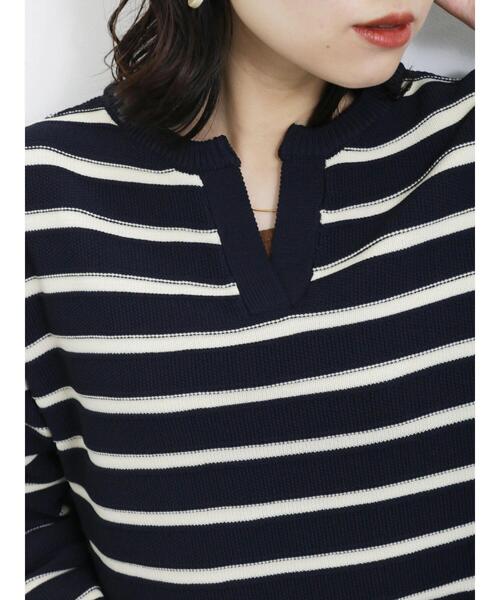 Samansa Mos2 blue（サマンサモスモスブルー）の「ボーダースキッパーニットプルオーバー（ニット/セーター・レディース・キナリ/グリーン/ネイビー・F）」の22枚目の写真