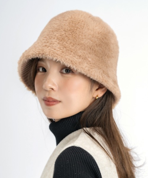 Little&More(リトルアンドモア)の「韓国風 エコファーバケットハット(ハット・レディース・ブラック/ブラウン/ホワイト/キャメル・FREE)」の4枚目の写真