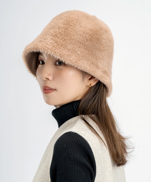 Little&More(リトルアンドモア)の「韓国風 エコファーバケットハット(ハット・レディース・ブラック/ブラウン/ホワイト/キャメル・FREE)」の14枚目の写真