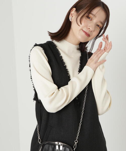 N.(N. Natural Beauty Basic)(エヌエヌナチュラルビューティーベーシック)の「◆リブハイネックコンパクトニット(ニット/セーター・レディース・イエロー/グレー/オフホワイト・MEDIUM)」の18枚目の写真