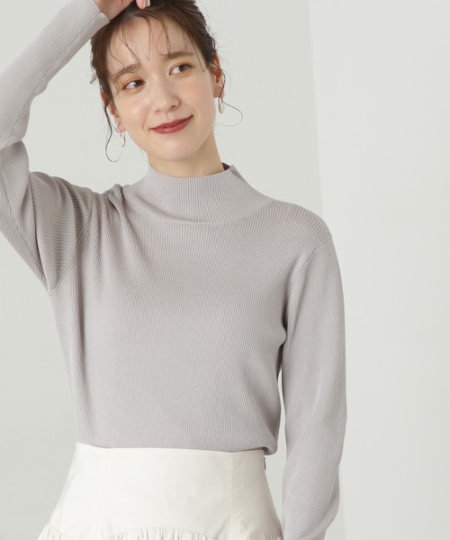 N.(N. Natural Beauty Basic)(エヌエヌナチュラルビューティーベーシック)の「◆リブハイネックコンパクトニット(ニット/セーター・レディース・イエロー/グレー/オフホワイト・MEDIUM)」の1枚目の写真