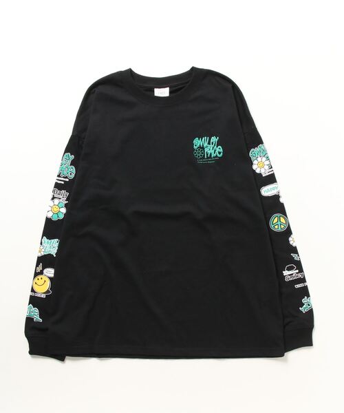 SMILEY FACE（スマイリーフェイス）の「SMILEY FACE オーバーサイズ プリントロングスリーブTシャツ（Tシャツ/カットソー・メンズ・ブラック系その他2/ブラック/ホワイト/ネイビー/ミント/ラベンダー/ライトブラック/ホワイト系その他2/B/A/C/D・LL/L/M）」の4枚目の写真