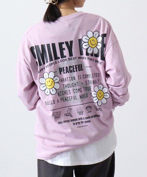 SMILEY FACE（スマイリーフェイス）の「SMILEY FACE オーバーサイズ プリントロングスリーブTシャツ（Tシャツ/カットソー・メンズ・ブラック系その他2/ブラック/ホワイト/ネイビー/ミント/ラベンダー/ライトブラック/ホワイト系その他2/B/A/C/D・LL/L/M）」の21枚目の写真
