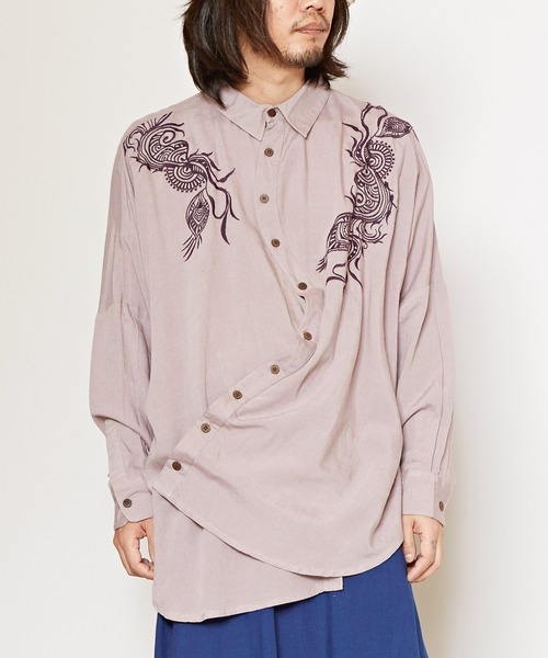 チャイハネ（チャイハネ）の「【チャイハネ】ピンディMEN'S変形シャツ（シャツ/ブラウス・メンズ・ブラック/ベージュ/ターコイズブルー/ネイビー/オフホワイト/ブラック系その他・FREE）」の9枚目の写真