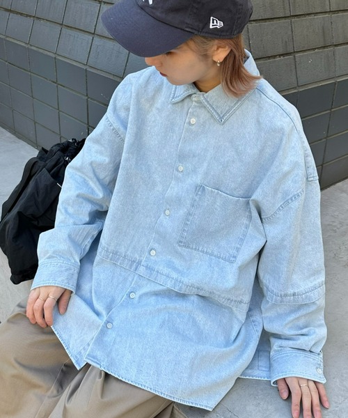 SOUNDSGOOOOD（サウンズグッド）の「【SOUNDS GOOOOD / サウンズグッド】切替レギュラーカラーオーバーシャツ（シャツ/ブラウス・メンズ・ブラック/ブラウン/サックスブルー/ブルー・ONE SIZE）」の3枚目の写真