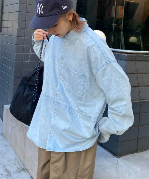 SOUNDSGOOOOD（サウンズグッド）の「【SOUNDS GOOOOD / サウンズグッド】切替レギュラーカラーオーバーシャツ（シャツ/ブラウス・メンズ・ブラック/ブラウン/サックスブルー/ブルー・ONE SIZE）」の17枚目の写真