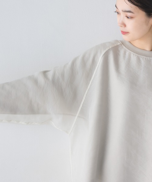 OMNES(オムネス)の「オーガンジーレイヤードダンボールニットラグランプルオーバー長袖(Tシャツ/カットソー・レディース・ホワイト/ベージュ/グレイッシュベージュ/ブラック・FREE)」の9枚目の写真