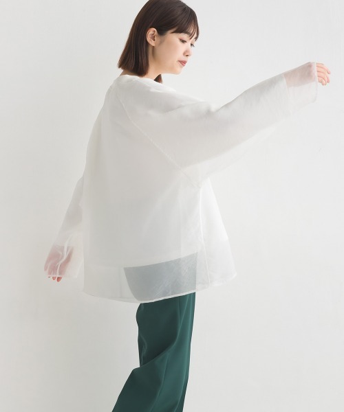 OMNES(オムネス)の「オーガンジーレイヤードダンボールニットラグランプルオーバー長袖(Tシャツ/カットソー・レディース・ホワイト/ベージュ/グレイッシュベージュ/ブラック・FREE)」の11枚目の写真