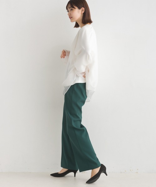 OMNES(オムネス)の「オーガンジーレイヤードダンボールニットラグランプルオーバー長袖(Tシャツ/カットソー・レディース・ホワイト/ベージュ/グレイッシュベージュ/ブラック・FREE)」の14枚目の写真