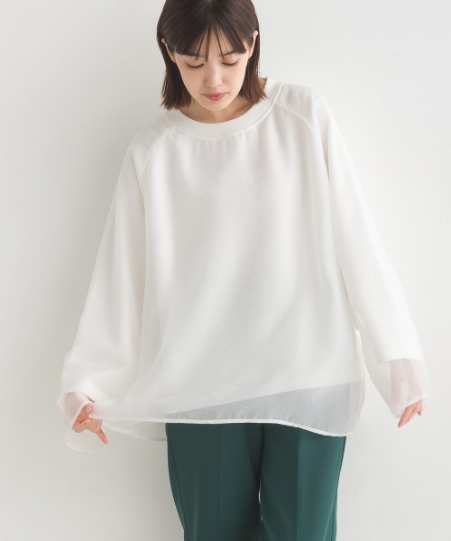 OMNES(オムネス)の「オーガンジーレイヤードダンボールニットラグランプルオーバー長袖(Tシャツ/カットソー・レディース・ホワイト/ベージュ/グレイッシュベージュ/ブラック・FREE)」の15枚目の写真