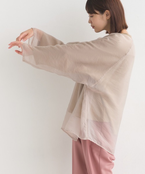 OMNES(オムネス)の「オーガンジーレイヤードダンボールニットラグランプルオーバー長袖(Tシャツ/カットソー・レディース・ホワイト/ベージュ/グレイッシュベージュ/ブラック・FREE)」の21枚目の写真