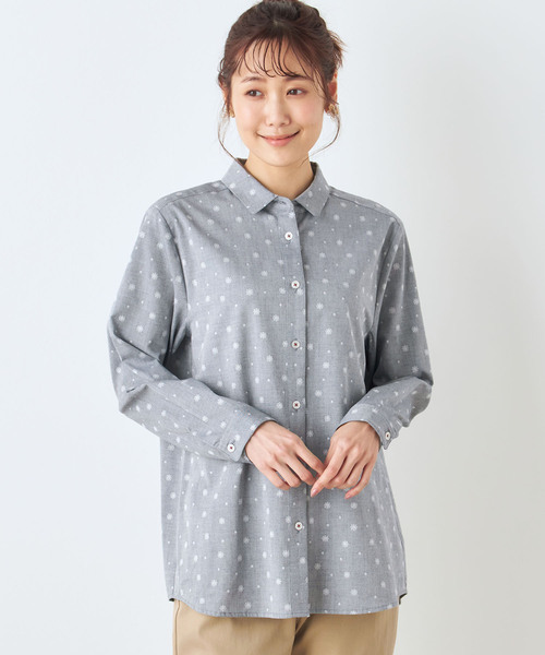 DECOY SINCE 1981(デコイシンスイチキュウハチイチ)の「【UVカット】ジャガードオーガニックコットンブラウス(シャツ/ブラウス・レディース・ネイビー/ブルー・9号/11号/13号)」の1枚目の写真