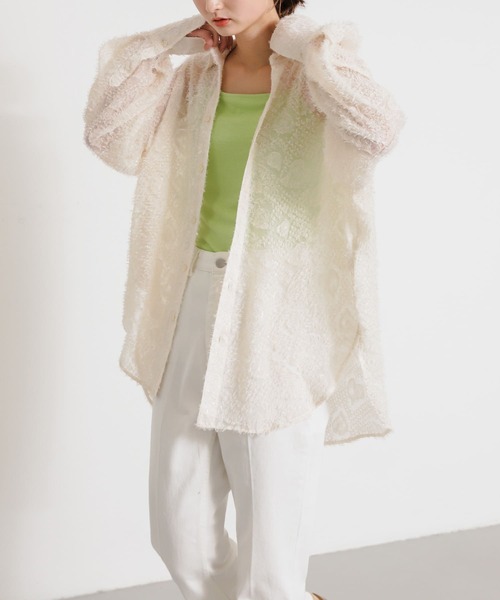 SENSE OF PLACE by URBAN RESEARCH（センスオブプレイスバイアーバンリサーチ）の「フリンジジャガードルーズシャツ（シャツ/ブラウス・レディース・ピンク/アイボリー/ブラック・ONE）」の2枚目の写真