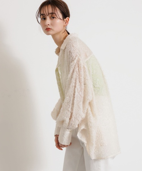 SENSE OF PLACE by URBAN RESEARCH（センスオブプレイスバイアーバンリサーチ）の「フリンジジャガードルーズシャツ（シャツ/ブラウス・レディース・ピンク/アイボリー/ブラック・ONE）」の7枚目の写真