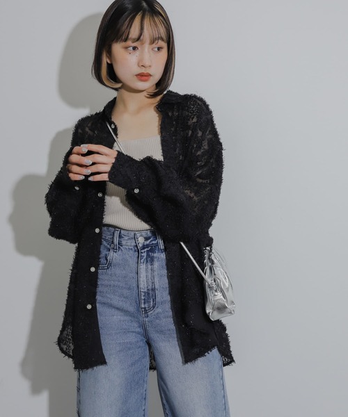 SENSE OF PLACE by URBAN RESEARCH（センスオブプレイスバイアーバンリサーチ）の「フリンジジャガードルーズシャツ（シャツ/ブラウス・レディース・ピンク/アイボリー/ブラック・ONE）」の13枚目の写真