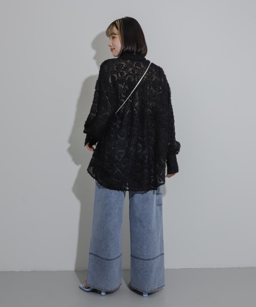 SENSE OF PLACE by URBAN RESEARCH（センスオブプレイスバイアーバンリサーチ）の「フリンジジャガードルーズシャツ（シャツ/ブラウス・レディース・ピンク/アイボリー/ブラック・ONE）」の15枚目の写真