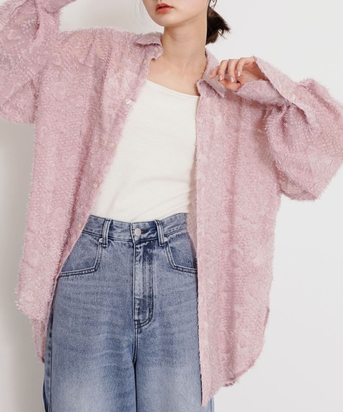 SENSE OF PLACE by URBAN RESEARCH（センスオブプレイスバイアーバンリサーチ）の「フリンジジャガードルーズシャツ（シャツ/ブラウス・レディース・ピンク/アイボリー/ブラック・ONE）」の22枚目の写真