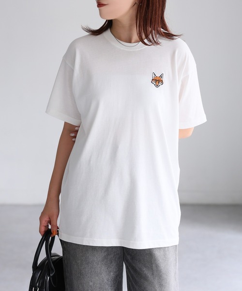 Riberry（リベリー）の「めがねキツネ胸刺繍半袖Tシャツ（Tシャツ/カットソー・レディース・オフホワイト/オートミール/チャコールグレー・FREE/LARGE）」の22枚目の写真