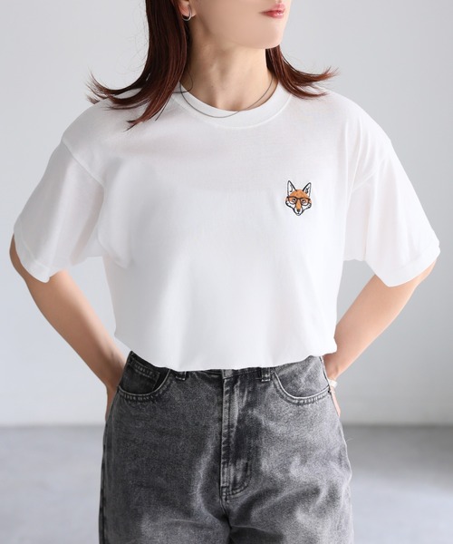 セール】めがねキツネ胸刺繍半袖Tシャツ（Tシャツ/カットソー