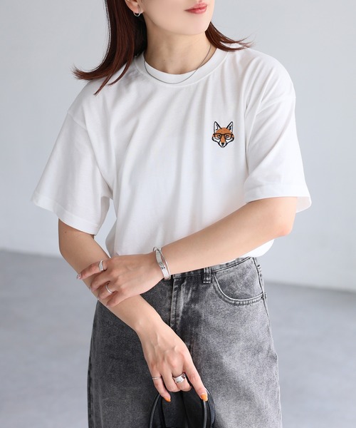 Riberry（リベリー）の「めがねキツネ胸刺繍半袖Tシャツ（Tシャツ/カットソー・レディース・オフホワイト/オートミール/チャコールグレー・FREE/LARGE）」の20枚目の写真