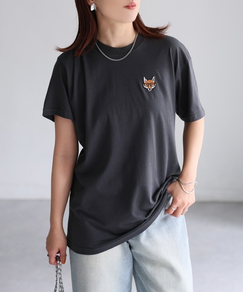 セール】めがねキツネ胸刺繍半袖Tシャツ（Tシャツ/カットソー