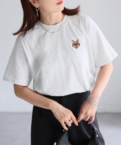 Riberry（リベリー）の「めがねキツネ胸刺繍半袖Tシャツ（Tシャツ/カットソー・レディース・オフホワイト/オートミール/チャコールグレー・FREE/LARGE）」の17枚目の写真