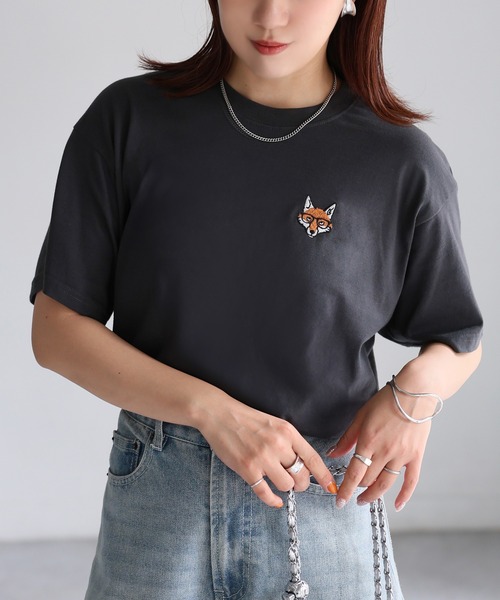 セール】めがねキツネ胸刺繍半袖Tシャツ（Tシャツ/カットソー