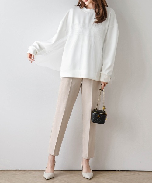 AMELY(エミリー)の「チュールドッキングプルオーバー(シャツ/ブラウス・レディース・ブラック/グレイッシュベージュ/ホワイト・フリー)」の8枚目の写真