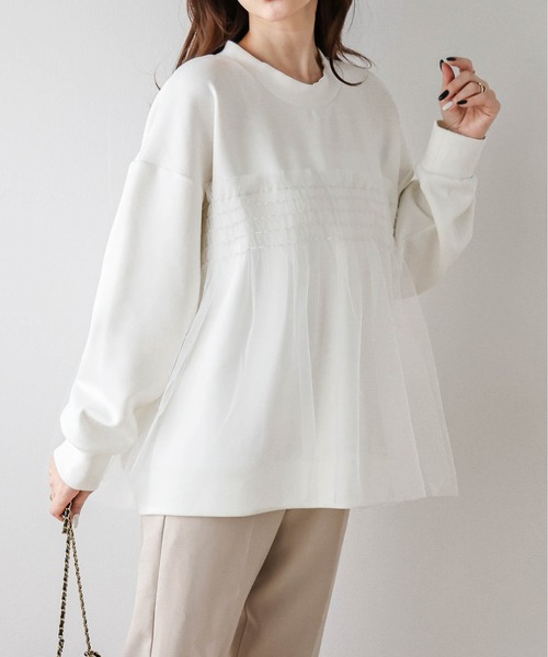AMELY(エミリー)の「チュールドッキングプルオーバー(シャツ/ブラウス・レディース・ブラック/グレイッシュベージュ/ホワイト・フリー)」の6枚目の写真